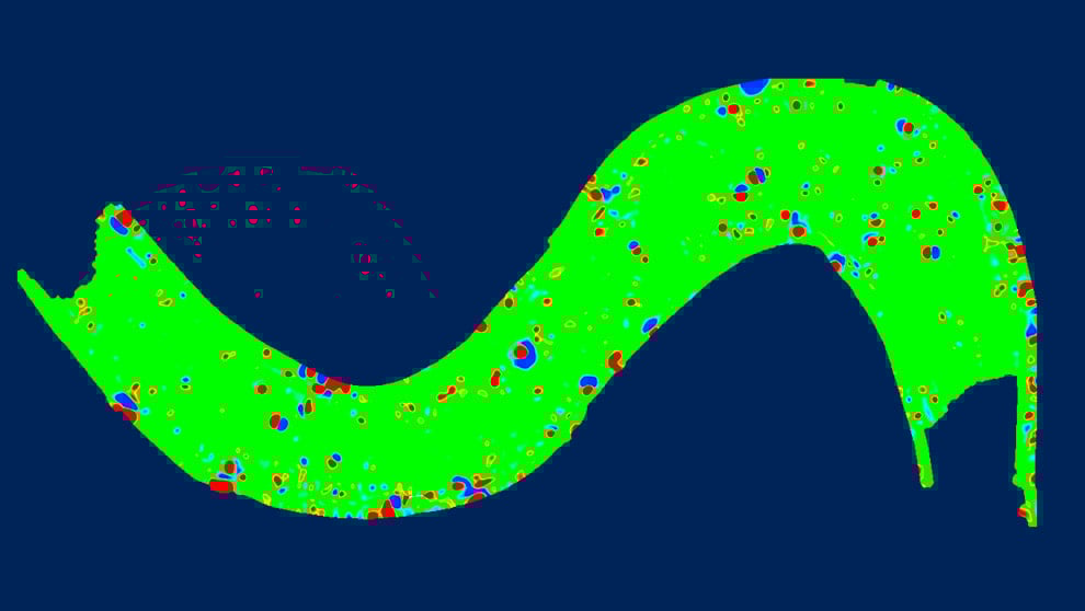 Farbkartendarstellung von FLX-Messdaten in der Havel zur Kampfmittelbergung in Deutschland. Geomagnetische Analyse zur Detektion von Bomben und Störkörpern im Sediment.