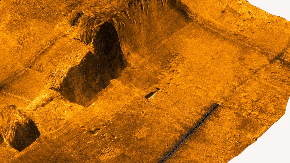 3D-Sonarbild des Sedimentbodens mit Strukturen zur Kampfmittelbergung in Deutschland