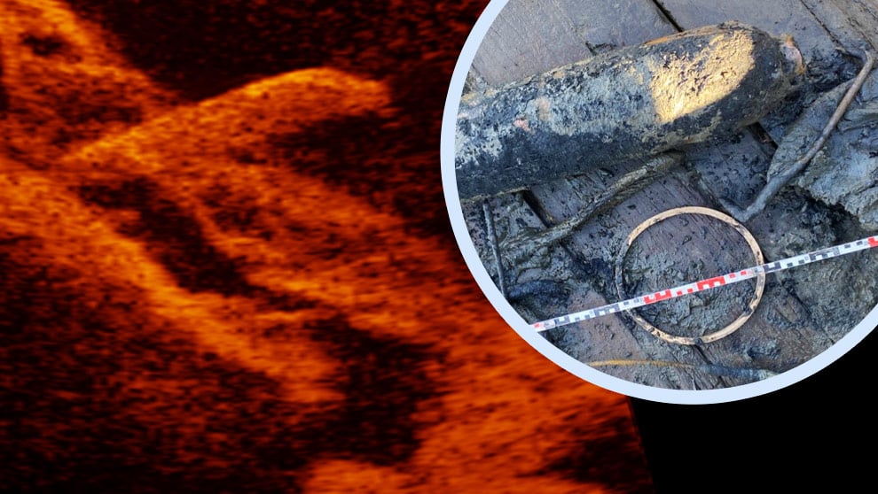 Sonaraufnahme und geborgenes Kampfmittel bei der Identifizierung und Bergung durch Eggers Kampfmittelbergung im Wasser