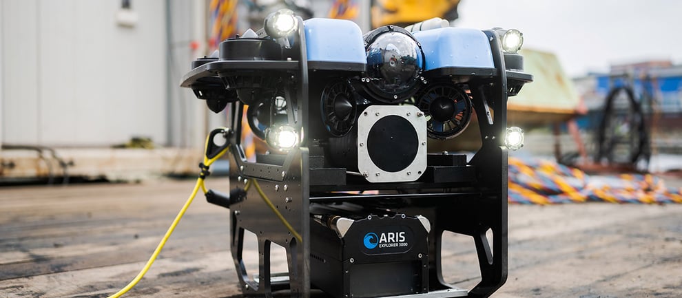 ROV Eggers Delfin 3000 mit Kamera und ARIS Explorer 3000 Sonar zur Unterwasser-Identifizierung und Bauwerkskontrolle